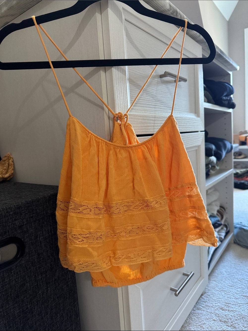 Free People Bright Yellow Lace-Trim Spaghetti Strap Camisole
